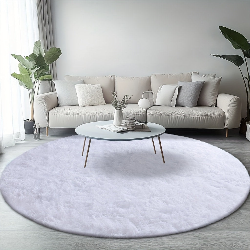 Round Shaggy Plush Rug – Soft Fluffy Circular Carpet for Bedroom & Living Room, Easy Clean