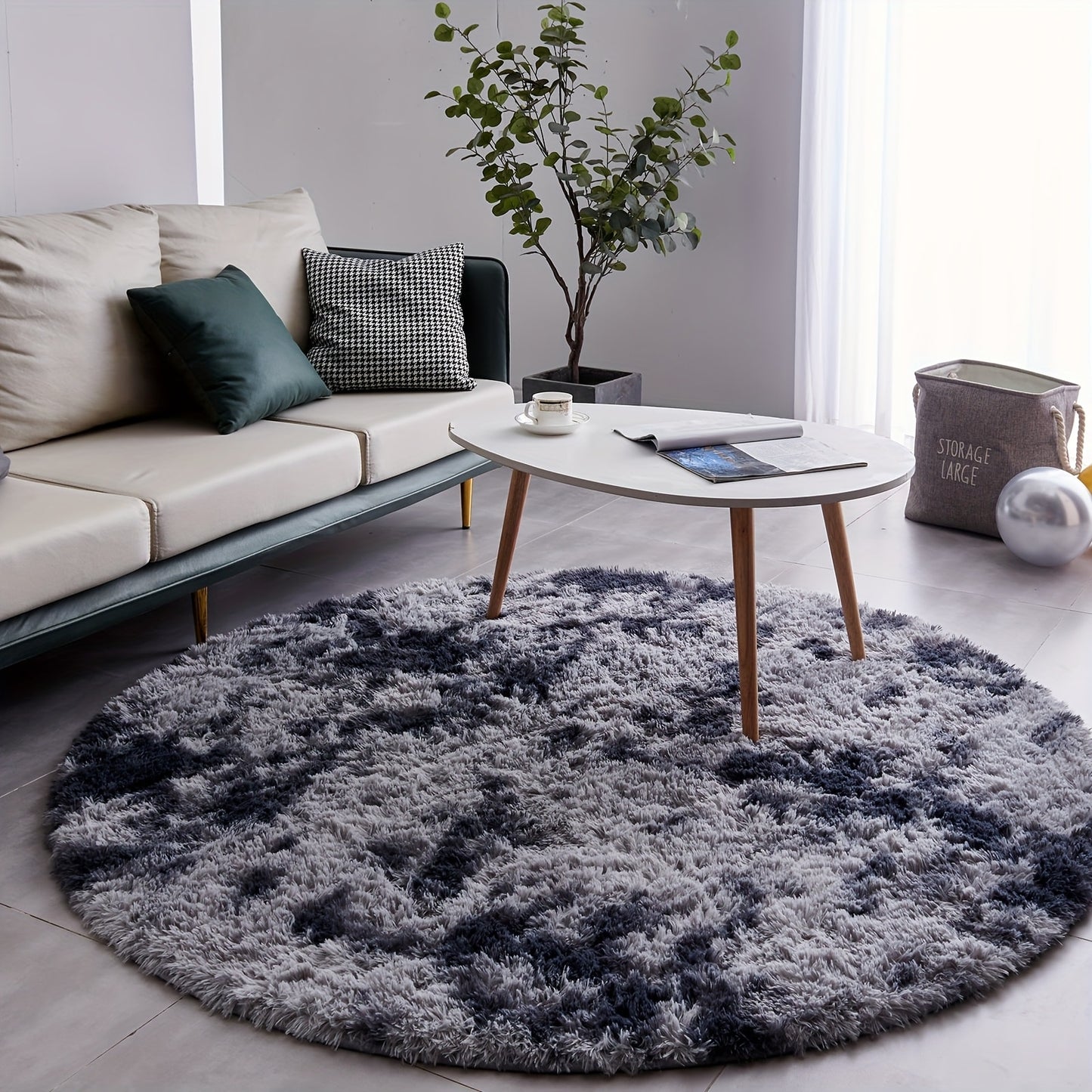 Round Shaggy Plush Rug – Soft Fluffy Circular Carpet for Bedroom & Living Room, Easy Clean