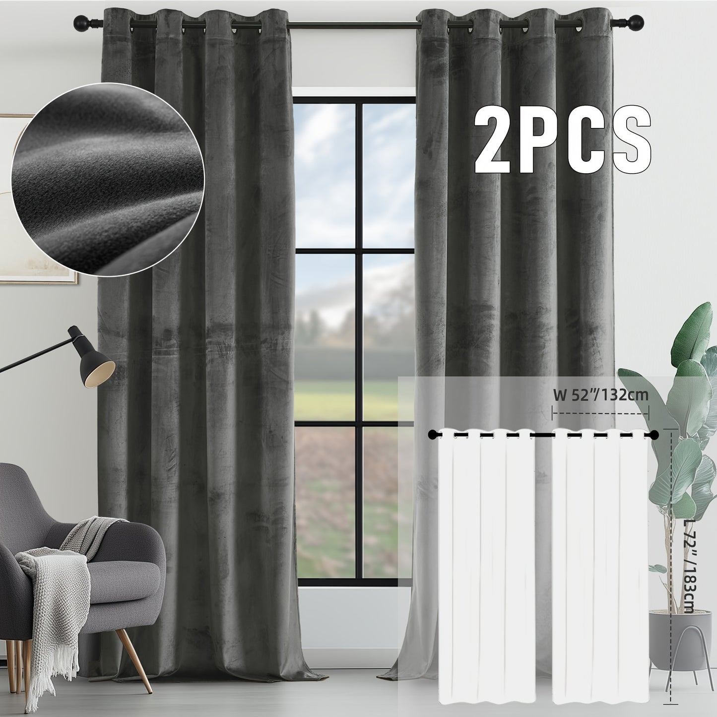 Velvet Room Darkening Curtains 2 Panels | Grommet Top Thermal Insulated Soundproof Blackout Curtains for Living Room Bedroom, Soft Solid Color Vintage Window Drapes