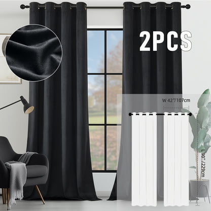 Velvet Room Darkening Curtains 2 Panels | Grommet Top Thermal Insulated Soundproof Blackout Curtains for Living Room Bedroom, Soft Solid Color Vintage Window Drapes