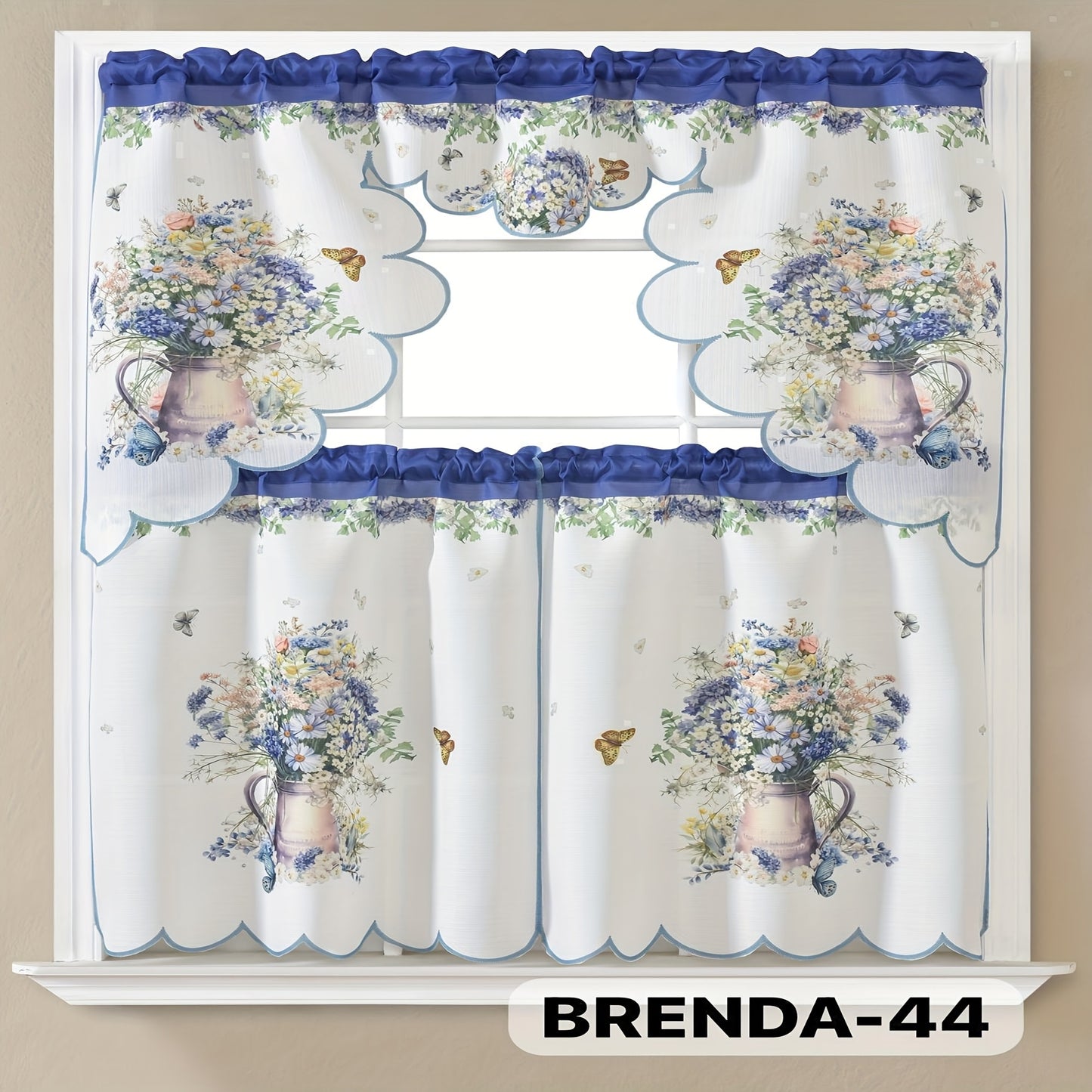 Kitchen Curtains 3 Piece Set Embroidered Satin Valance and Tiers - Rod Pocket Light Filtering Machine Washable 46 Colors Available All Season Home Decor