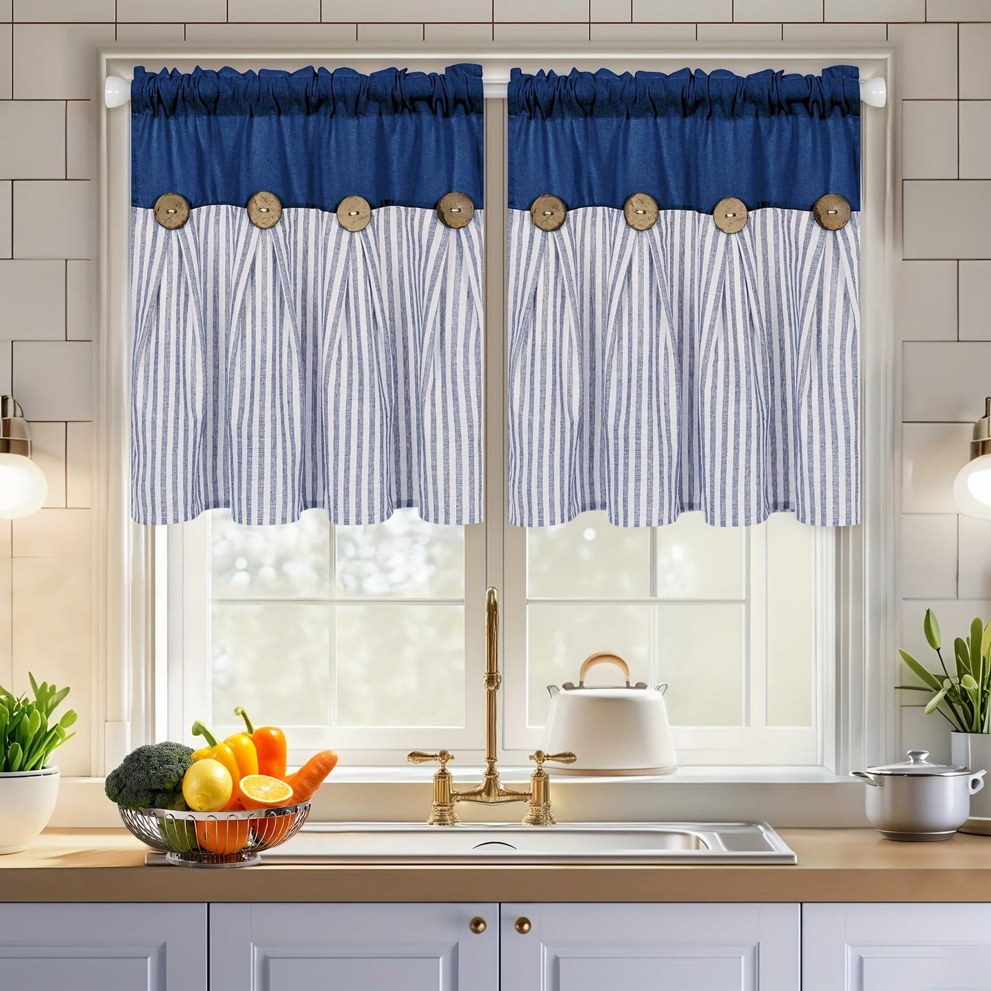 Semi Sheer Curtains Bohemian Linen Cotton Patchwork Grommet Top Window Drapes for Bedroom Living Room Kitchen Bathroom Cafe - Boho Country Cottage Style 4 Seasons 1 or 2 Panels