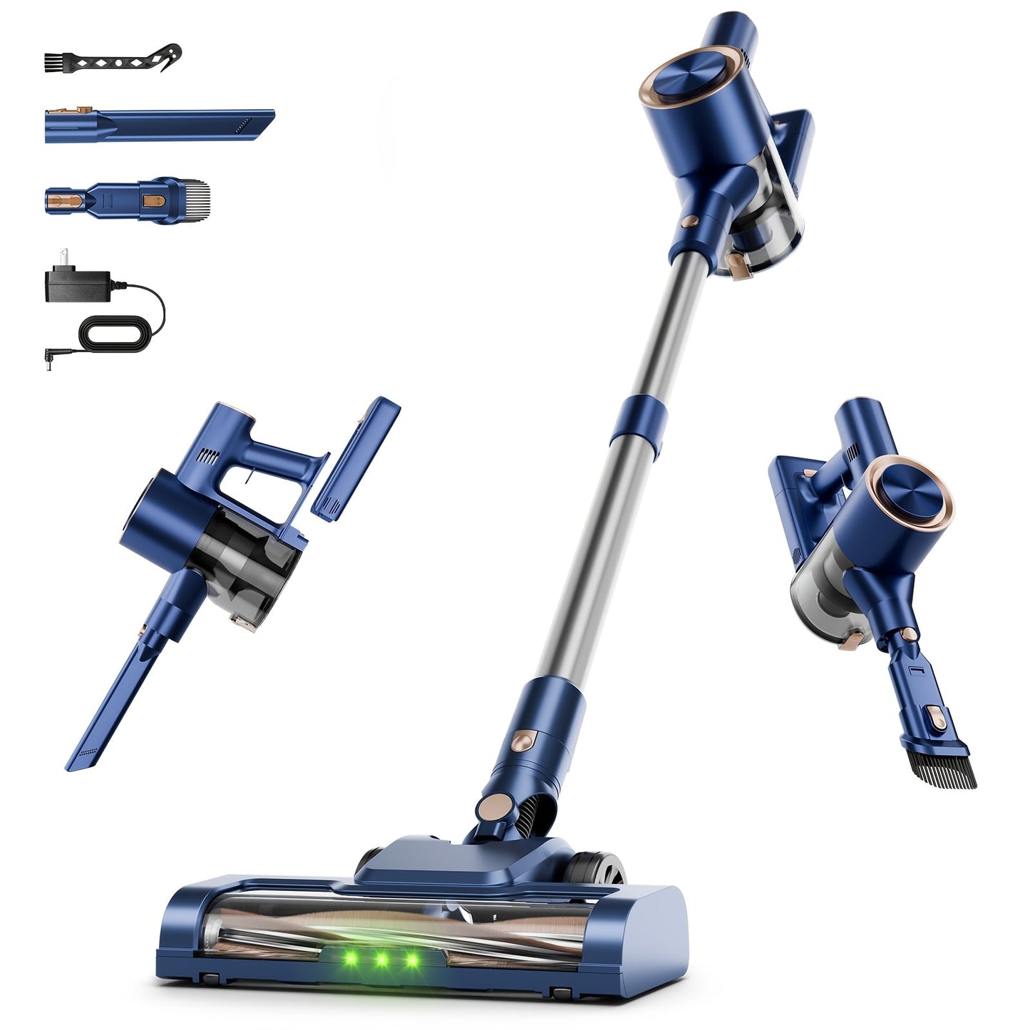 Cordless Vacuum Cleaner 58Kpa Strong Suction 6-in-1 Rechargeable Stick Vacuum with LED Electric Floor Brush Self-Standing Handheld Lightweight for Carpet Hard Floor Pet Hair Home Car