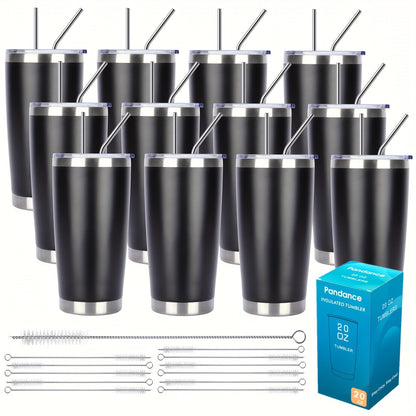 Stainless Steel Insulated Tumblers with Lid and Straw Bulk 20oz 304 Double Wall Vacuum Travel Mug for Hot Iced Coffee Drinks Water Cup Set 8pcs 12pcs 24pcs White Navy Blue Red Silver Black Mix