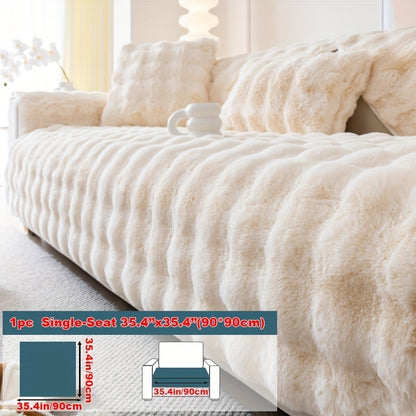 Faux Rabbit Plush Sofa Cover Winter Warm Thickened Anti-Slip Pet Friendly Cushion Protector for Living Room Bedroom Office 1 2 3 4 Seater