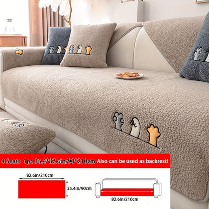 Plush Shearling Sofa Cover Non-Slip Pet-Friendly Couch Protector Animal Bone Embroidery Soft Warm for Living Room Bedroom Office 2 3 4 Seater
