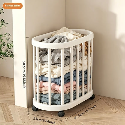 Laundry Hamper with Wheels Large Capacity Slim - Rolling Laundry Basket for Bathroom, Bedroom & Closet, Tall Narrow Clothes Hamper for Yoga Mat, Fitness Equipment & Laundry Storage | White