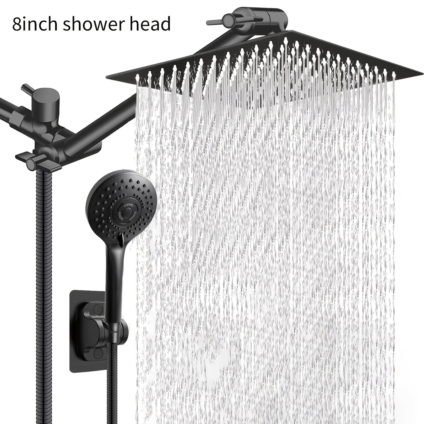 Rain Shower Head with Handheld Spray Combo 8 10 12 Inch High Pressure Rainfall Showerhead Adjustable Arm Wall Mount Chrome Black Bathroom