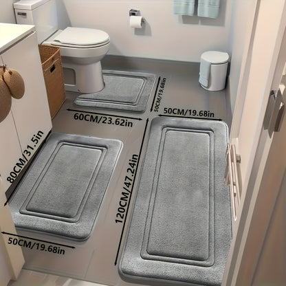 Bath Mat Set 3 Piece - Non-Slip Bathroom Rugs Super Absorbent Shower Mat, Thick Soft Bath Tub Floor Mat for Bathtub Shower Bathroom Heavy Foot Traffic, Modern Bathroom Decor Black Grey Beige Navy