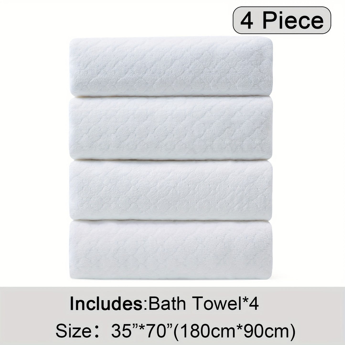 Oversized Bath Towel Set 4 Piece Diamond Pattern Microfiber - Ultra Soft Highly Absorbent Quick Dry | 10 Colors | Blue Green Black Gray Navy Orchid Brown Purple White Turquoise | Bathroom Hotel Gym Gift