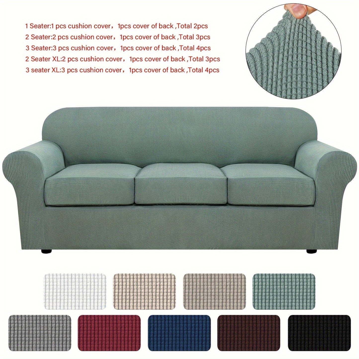 Stretch Sofa Cover Elastic Slipcover Grid Pattern Jacquard Anti-Slip Full Coverage Sofa Protector Machine Washable for 1 2 3 Seater XL Sofa Living Room Bedroom