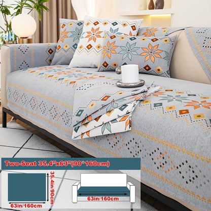 Chenille Sofa Cover Bohemian Style Jacquard Knit Anti-Slip Pet Friendly All Season Sofa Mat Protector - Single 2 3 4 Seater Armrest Backrest Pillow Case Grey White Yellow
