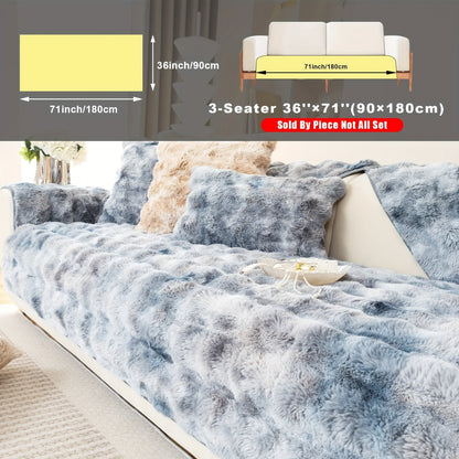 Plush Sofa Cover Faux Lamb Thick Fluffy Couch Slipcover Pet Friendly Machine Washable Gradient Color Polyester Furniture Protector for Armchair Single Double Triple Sofa Living Room Home Decor