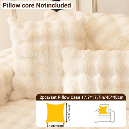 Bubble Soft Faux Rabbit Fur Sofa Cover - Non-Slip Silicone Backing Stretchable Slipcover Pet Friendly Machine Washable for Living Room Bedroom Dorm, 4 Colors Multiple Sizes