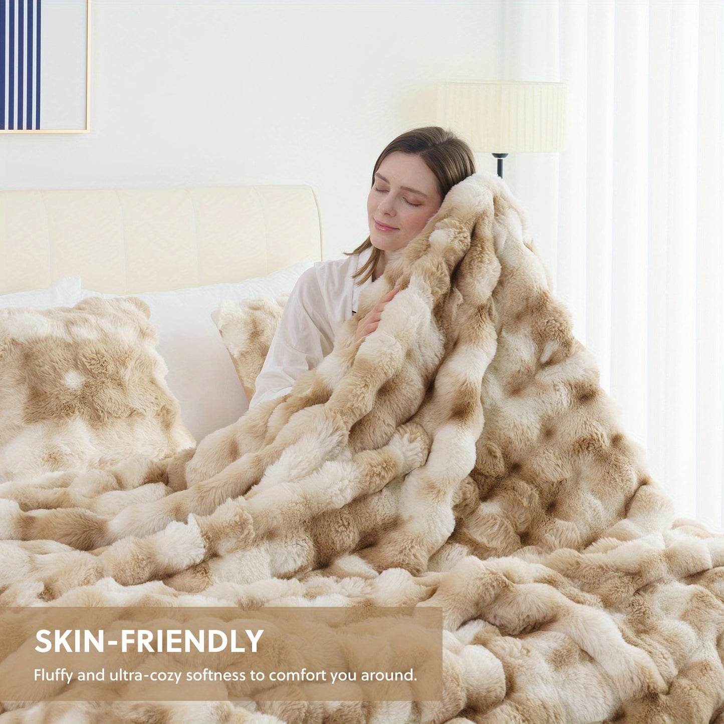 Faux Rabbit Fur Throw Blanket – Ultra-Soft Plush Fleece for Bed, Couch, Sofa & Travel, All Season, 11 Colors, Throw to King Size
