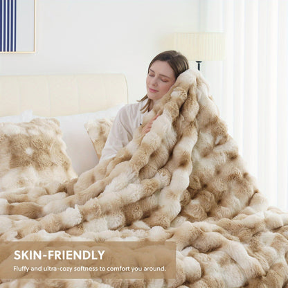 Faux Rabbit Fur Throw Blanket – Ultra-Soft Plush Fleece for Bed, Couch, Sofa & Travel, All Season, 11 Colors, Throw to King Size