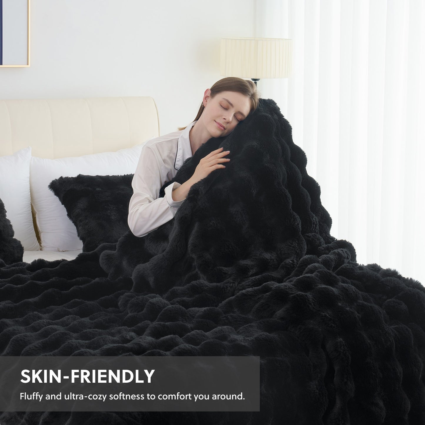 Faux Rabbit Fur Throw Blanket – Ultra-Soft Plush Fleece for Bed, Couch, Sofa & Travel, All Season, 11 Colors, Throw to King Size