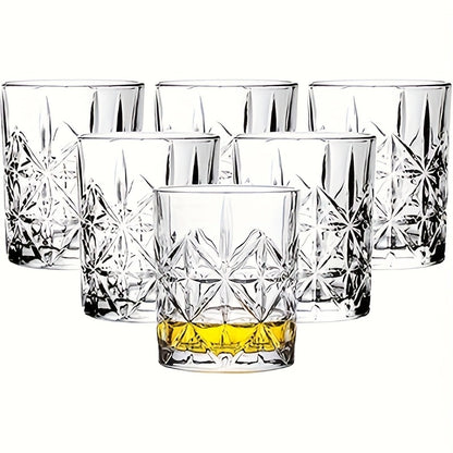 Whiskey Glasses Set of 6 - FBL&HM Lead-Free Crystal Old Fashioned Cocktail Glasses, 10oz Oval Stripe Bar Tumbler for Bourbon, Scotch, Brandy, Vodka & Mixed Drinks, Dishwasher Safe