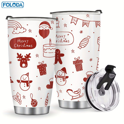 Christmas Tumbler 20oz Stainless Steel Insulated Travel Mug with Lid & Straw Holiday Xmas Patterns Red Truck Snowman Santa Gift for Men Women Friends Teachers