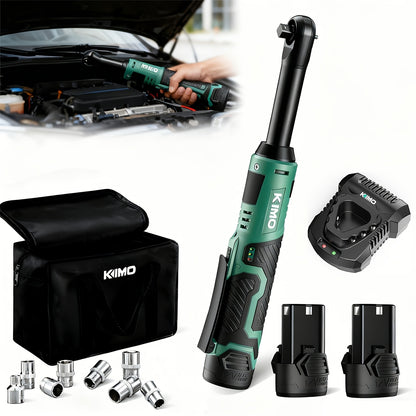 Cordless Ratchet Wrench 3/8 Inch 12V – KIMO 40ft-lb Torque Power Ratchet Set with 2.0Ah Battery, Fast Charger & 8 Sockets