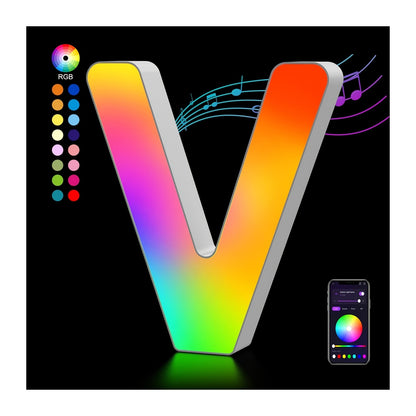 LED Letter Lights Music Sync - Colorful Flashing Marquee Alphabet Lights for Room Decor, Party, Bedroom, Festival & Camping, Numbers 0-9 & A-Z & Symbols Available, Night Light Wall Decoration