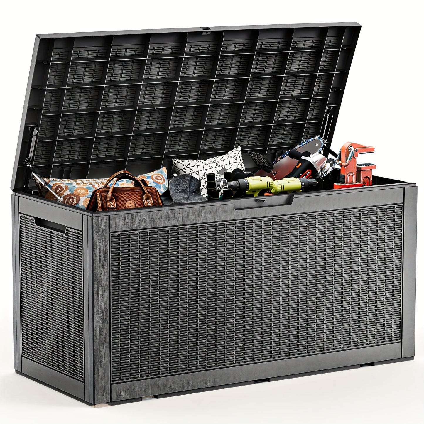 Large Resin Deck Box Lockable Outdoor Storage 80/100 Gallon – 345L UV Protected Weatherproof Patio Storage Box | Sit-On Lid Deck Storage Chest for Pool Accessories, Garden Tools & Outdoor Gear