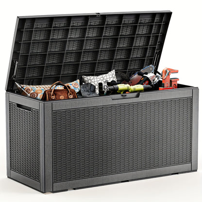 Large Resin Deck Box Lockable Outdoor Storage 80/100 Gallon – 345L UV Protected Weatherproof Patio Storage Box | Sit-On Lid Deck Storage Chest for Pool Accessories, Garden Tools & Outdoor Gear
