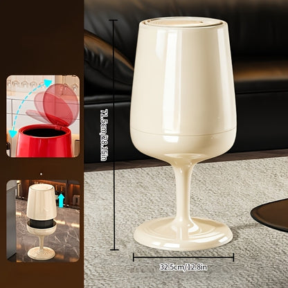 Wine Glass Shaped Trash Can Large Capacity Decorative Waste Bin with Press Pop Lid, No-Bend Standing Design, Luxury Stylish Dual-Bucket for Living Room Kitchen Bedroom Home Decor