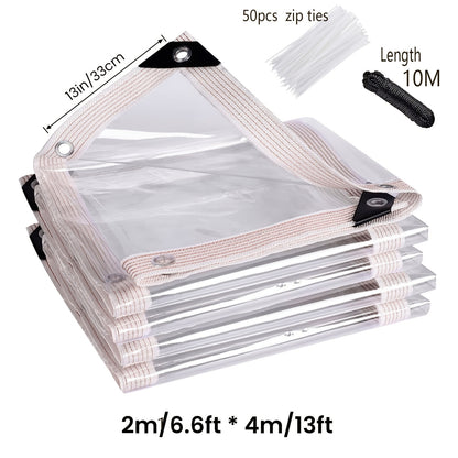 Clear Waterproof Tarp Heavy Duty Transparent PE Tarpaulin with Grommets – Rainproof Cover for Porch Canopy Henhouse Plant Camping & Outdoor Garden, Multi-Size