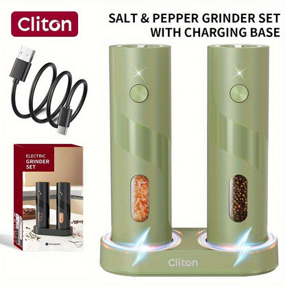 Electric Salt and Pepper Grinder Set – Rechargeable Automatic Mills with LED Light, Adjustable Coarseness & 3.72oz Capacity for Home Kitchen, BBQ, Restaurant & Outdoor Entertaining