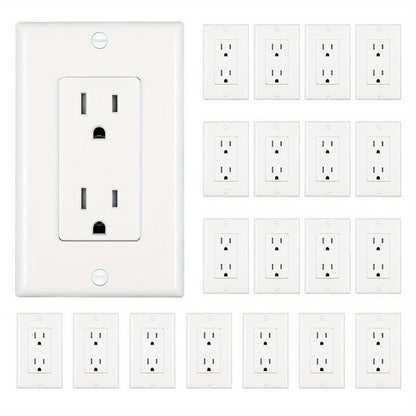 15 Amp Tamper Resistant Wall Outlet 20 Pack with Decorator Wall Plates Included Standard Electrical Receptacle 125V White Duplex Outlet for Home Office Kitchen