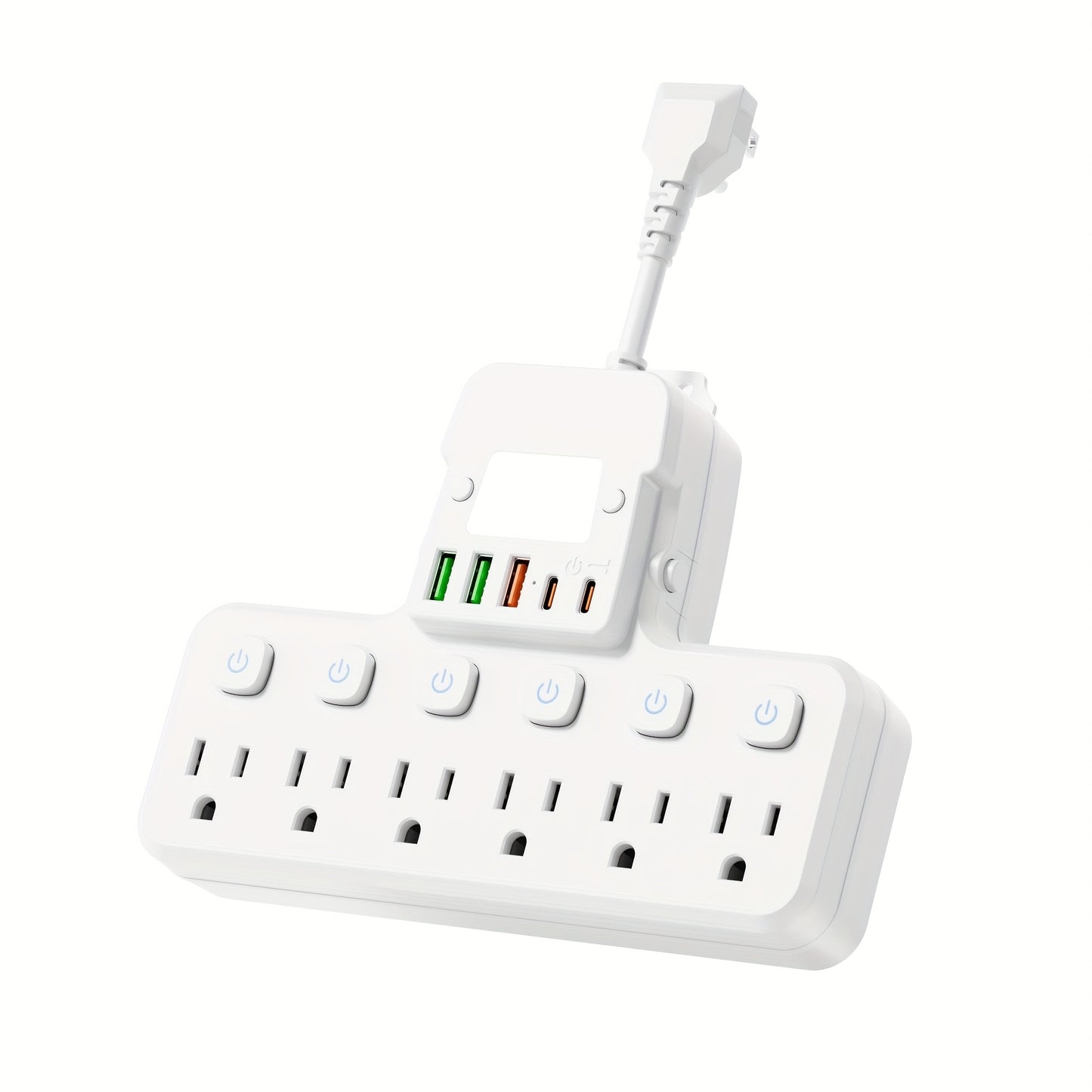Desktop Power Strip 11-in-1 with 6 AC Outlets 3 USB-A 2 USB-C Ports 6 Individual Switches Multifunctional Charging Station for School Studio Workshop Home Office Desk