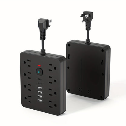 Power Strip Surge Protector 14-in-1 with 8 AC Outlets, 4 USB & 2 Type-C Ports – Flat Plug Space-Saving Extension Cord, Compact Multi-Plug Outlet Expander for Home Office Desk & Kitchen