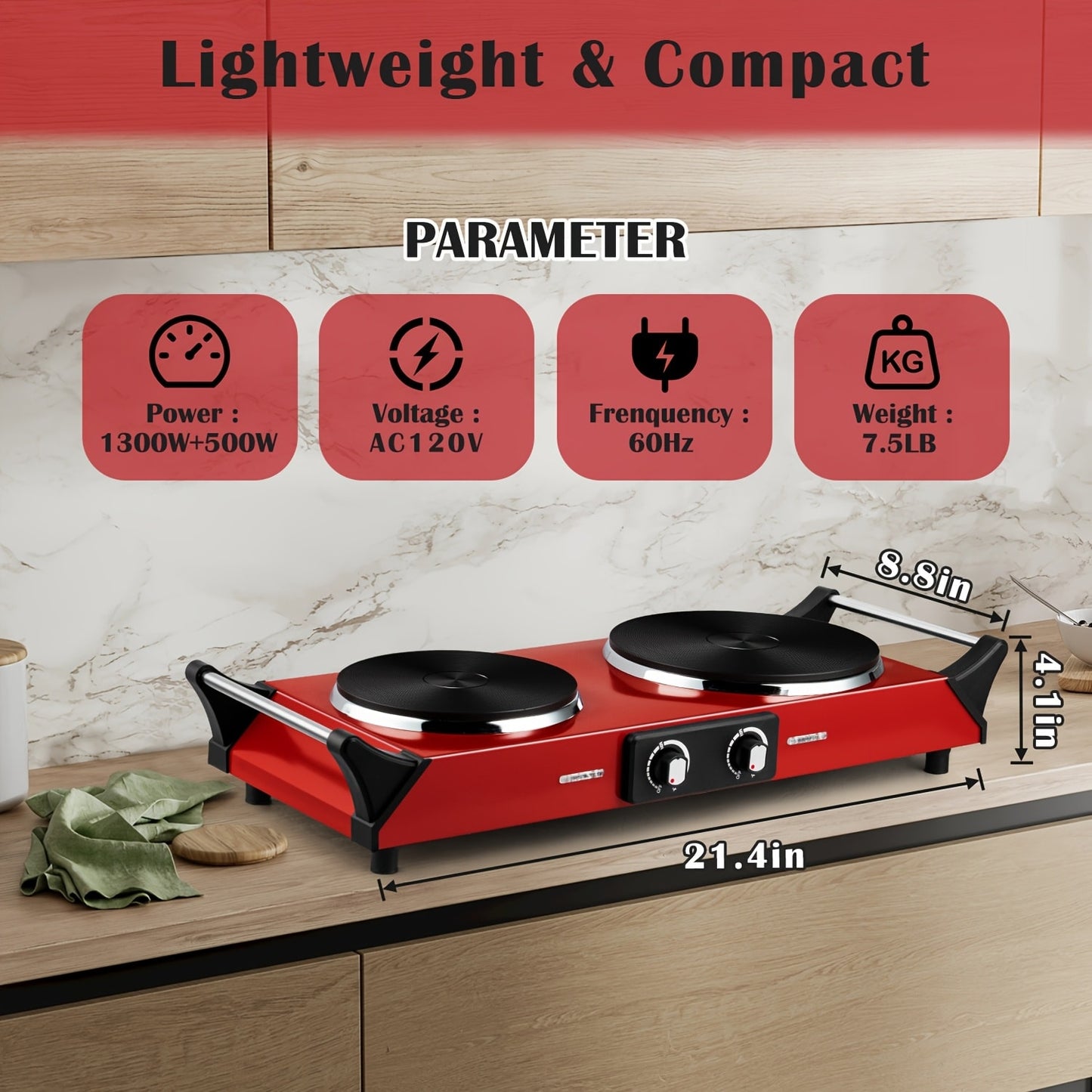 Hot Plate Electric Burner with Temperature Control – Dual Size Coil Burners 7.4in & 6.1in, Countertop Electric Stove for Daily Cooking, Dorm, Office & Travel, Multiple Colors Available